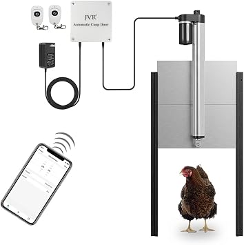 JVR WiFi Chicken Coop Door, App & Alexa Control, Sunrise/Sunset, Anti-Pinch | 2.4 GHz WiFi app control from anywhere; heavy-duty aluminum door with anti-pinch sensor and sunrise/sunset scheduling