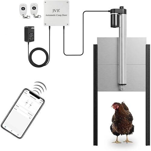 JVR WiFi Automatic Chicken Coop Door, Smart App Remote Control & Alexa Compatible, Sunrise & Sunset Automation, Anti-Pinch Sensor, Security Aluminum Door Kit, 2.4G WiFi