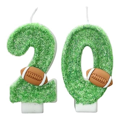 CasaPopz Football Birthday Number Candles for Cake Green Number 20 Candle Football Cake Topper Cupcake Topper for Football Birthday Party Decorations Supplies Favors Cover