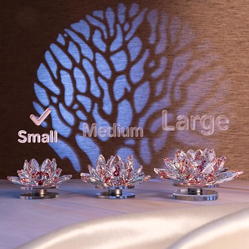 Image of Feng Shui Crystal Lotus Flower Showpiece & Paper Weight | Vastu Decor for Home & Office | Desk Decoration | Fengshui Items for Positive Energy, Wealth & Gifting | Red (Small-8.5 x 5.5 CM)