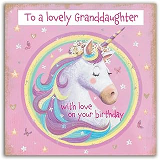 The Heritage Press Birthday Card for a Lovely Granddaughter - Greeting Card for Her with Pretty Foil Finish and Envelope - Unicorn Design - Eco-friendly - Made in UK - 160x160mm