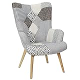 HOME DECO FACTORY - HD67171 Fauteuil Helsinki Patchwork Gris - Mobilier Assise Canapé et ...