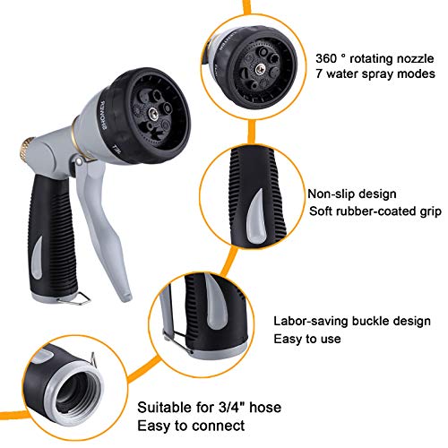 V.C.Formark Garden Hose Nozzle, Heavy Duty Metal Hose Spray Nozzle, 7 Adjustable Multi-Function Water Hose Nozzle for Hand Watering Plants & Lawn, Car Washing, Patio and Pets - Thumbnail 4