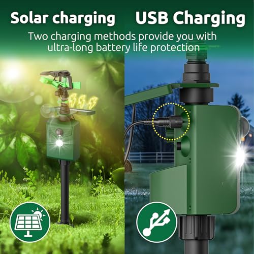Image of Motion Activated Animal Repeller with Water Sprinkler, Solar Powered Deer Repellent Devices, IP65 Waterproof Cat Repellent Outdoor with Flashing Light, Deter Foxes Skunks Dog Raccoons from Garden