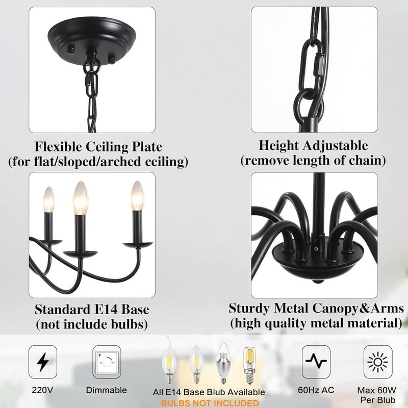 Image of Decor Black Chandeliers Ceiling Lights Living Room, 6 Lights Pendant Light Fitting Industrial Ceiling Lighting for Kitchen Dining Room Bedroom Hall, etc.