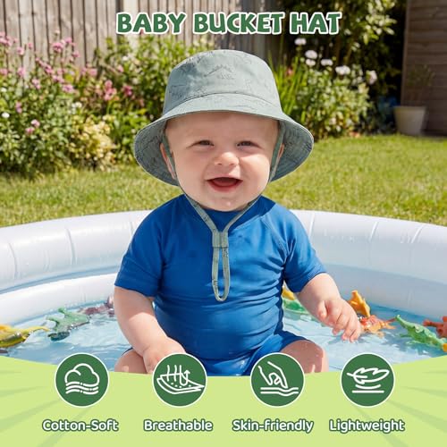 Durio Baby Sun Hat - UPF50+ Wide Brim Bucket Hats for Infant Newborn, Outdoor Sun Protection Beach Hat for Toddler Boys Girls, Seaweed Blue Dinosaur 2-4 T - Thumbnail 7