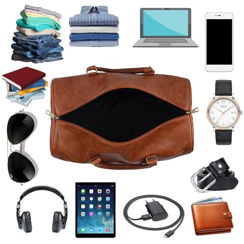Image of ZAINTO Unisex Duffel Bag for Travelling in Flight Travel Faux Leather Duffle Bags for Men and Women (Tan)