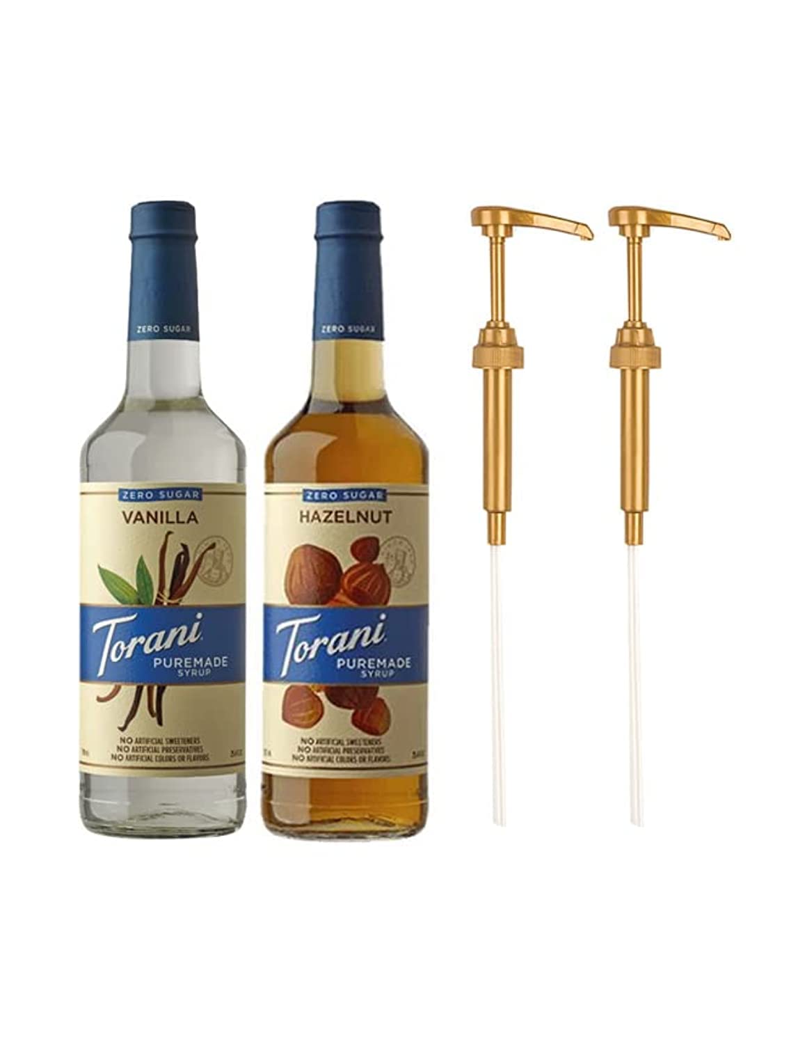 ToraniSyrup - Sugar Free Puremade Vanilla & Zero Sugar Hazelnut- Pack of 2 + 2 Pumps