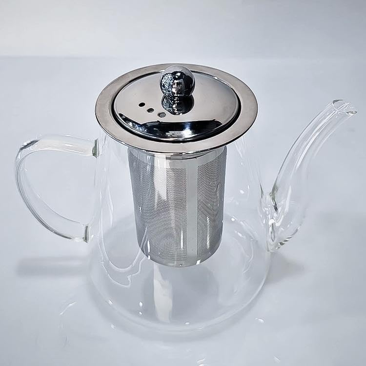 Tetera de vidrio transparente con filtro y boquilla de acero inoxidable extraíble, tetera de vidrio de borosilicato resistente al calor para té