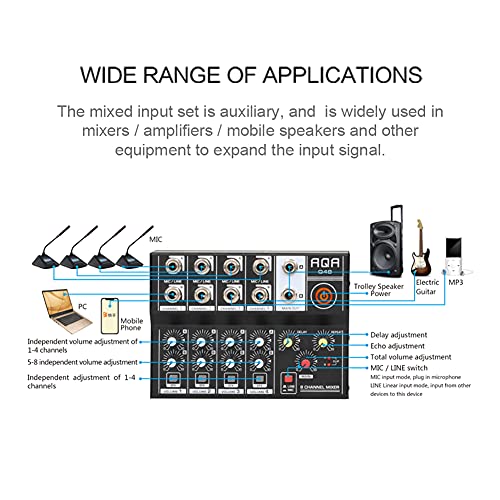 VOOCHIE Mixer de áudio USB multifuncional de 8 canais Mixer de som portátil profissional para uso do