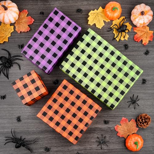 Image of NEBURORA 60 Sheets Halloween Tissue Paper 14 x 20inch Orange Green Purple Buffalo Plaid Wrapping Paper for DIY Craft Gift Bags Halloween Party Supplies