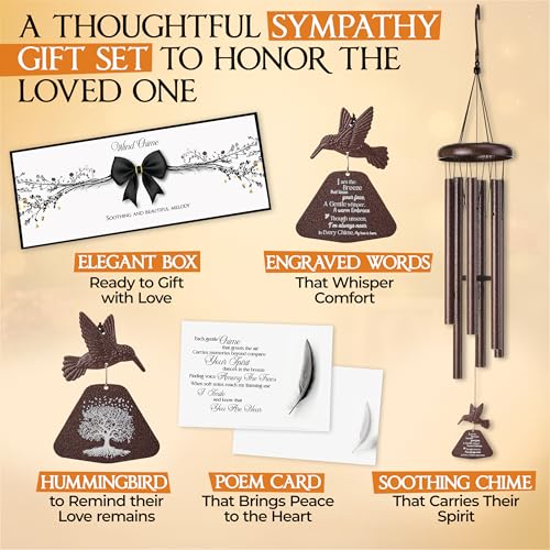 Image of 32 Inch Hummingbird Memorial Wind Chimes Outdoor, Sympathy Gifts for Loss of Loved One, Memorial Gifts for Loss of Mom, Sympathy Wind Chimes for Mother, Father, Brother, Sister