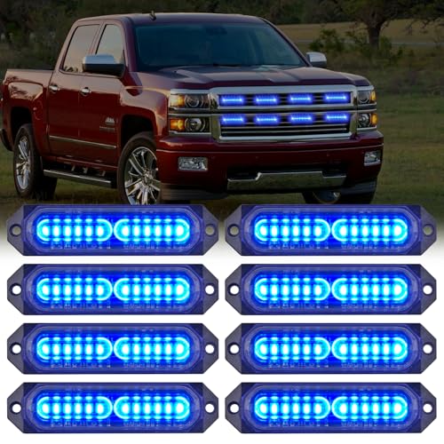 Image of Nilight 8PCS LED Strobe Lights 12V 24V Amber White Sync Feature Ultra Slim | Blue 12 LED Emergency Hazard Warning Lights Flashing Warning Mini Surface Mount Grille for Cars Trucks Camper trailer SUVs