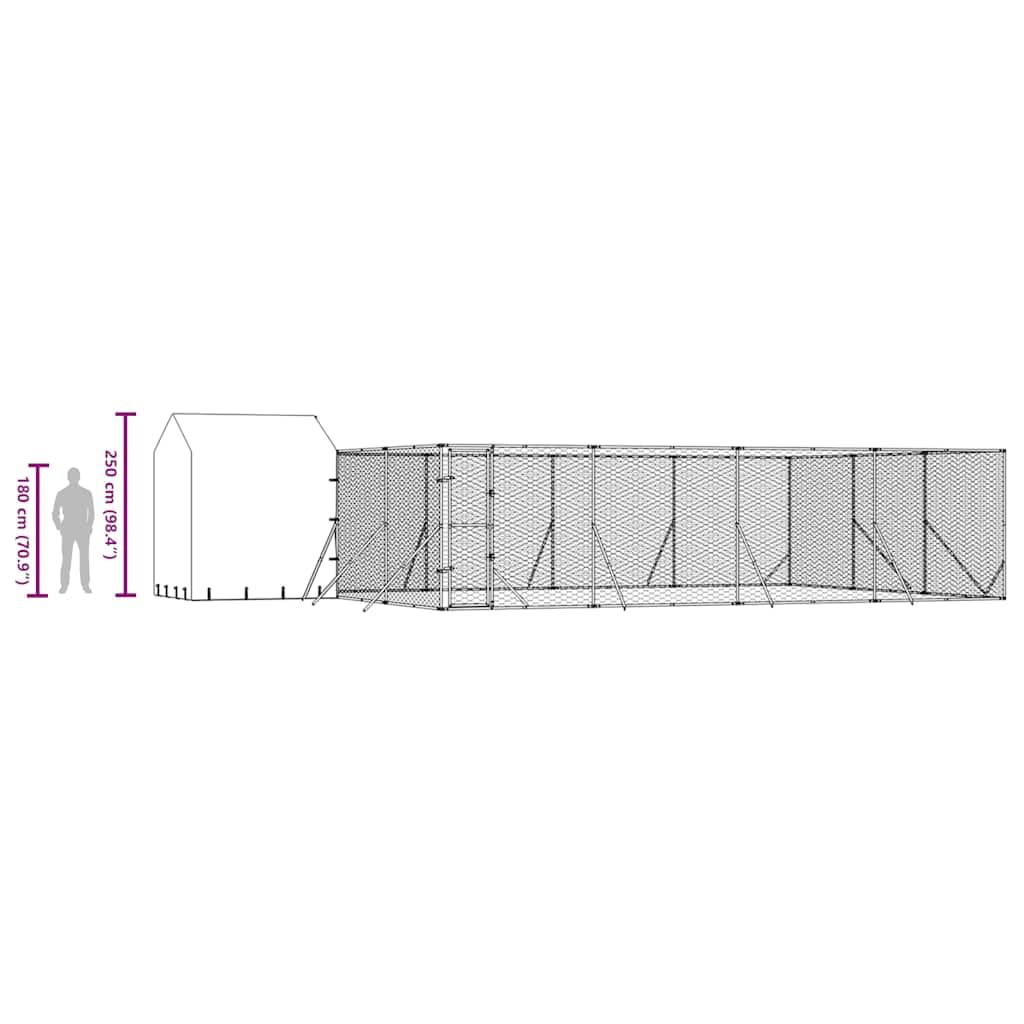 Perrera para perros de acero galvanizado plateado con techo de 10 x 6 x 2,5 m, resistente a la intemperie con puerta segura, protección y mucho espacio para perros, cachorros, animales