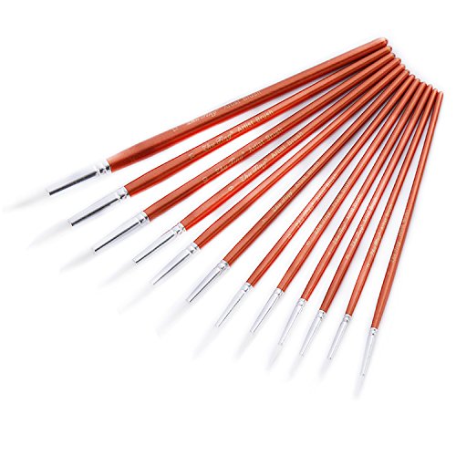 Wartoon Pinceles de Punto de Artista Cepillo para Pintar para Pintura Acrílica de Acuarela al Oleo, Marrón Oscuro, 12 Pieza