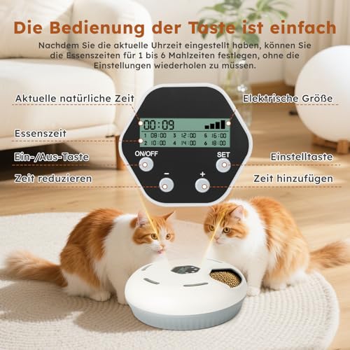 Futterautomat Katze Nassfutter Katzenfutter Automat mit Kühlung, Nassfutterautomat für Katzen Kabellos, 6 Mahlzeiten Katze Hund, 2 Kühlakkus, Automatischer Futterspender Hund mit Akku Timer