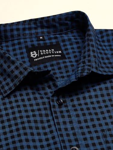 Image of Urban Scottish Men's Regular Fit Cotton Printed Shirt, Long Sleeve Button Down Collared, Soft Breathable Fabric, Stylish Everyday Wear Casual Shirt for Mens - Red & Navy