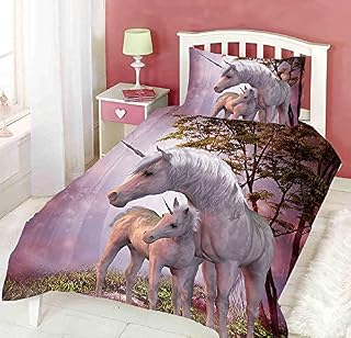 Yasida Unicorn Duvet Cover Set Single Bedding Set For Girls Bedroom Breathable Soft Microfibre and Pillowcase Set 200 x 135 cm,Unicorn Bedroom Bedding Covers Accessories