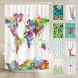 arteneur® - Weltkarte - Anti-Schimmel Duschvorhang 180x200 - Recycelt mit Öko-Tex Standard 100 - Beschwerter Saum, Blickdicht, Wasserdicht, Waschbar, 12 Ringe & E-Book mit Reinigungs-Tipps