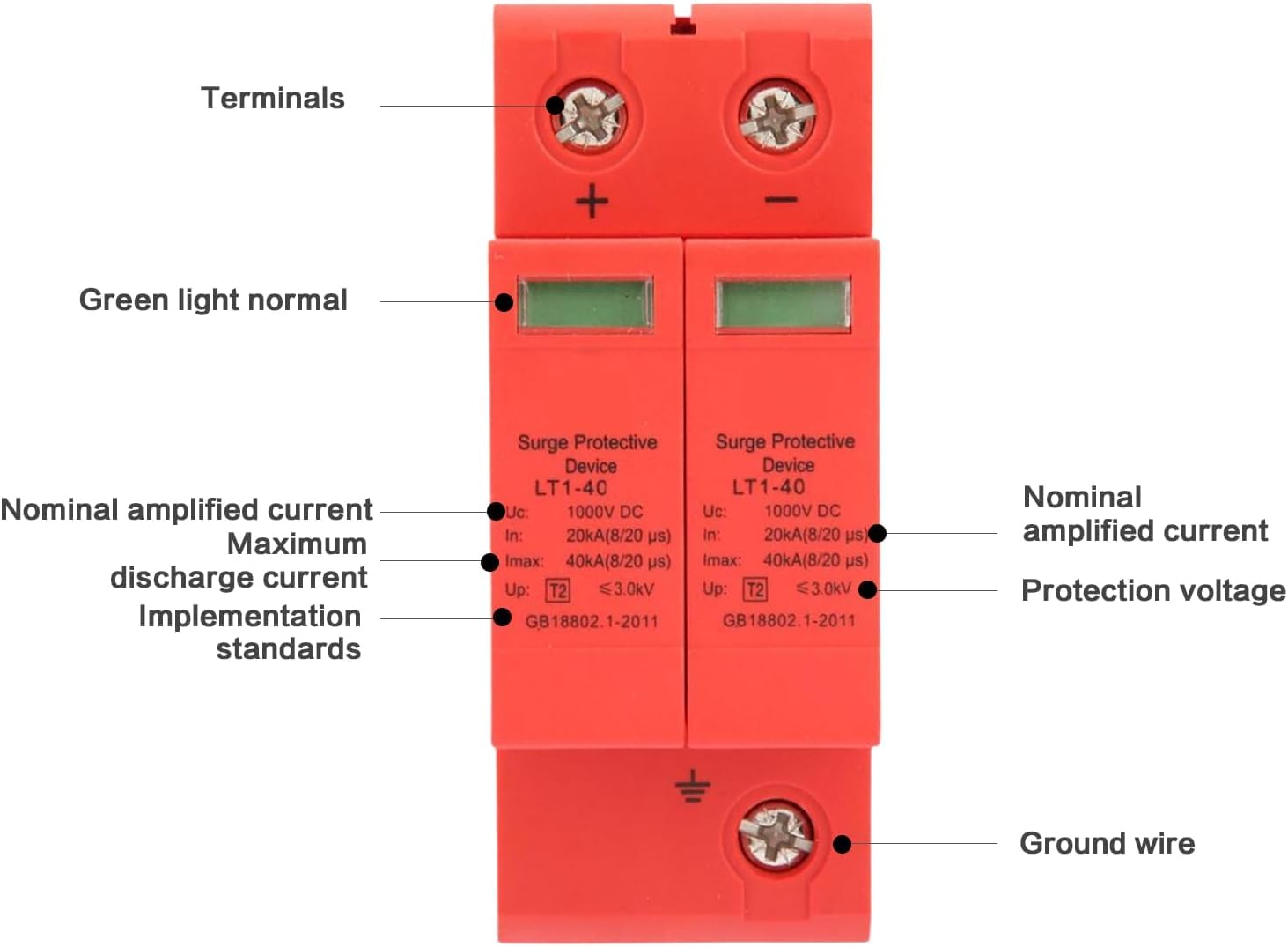 DEWIN Scaricatore di Sovratensione DC 1000V 2P 20KA~40KA Dispositivo di Protezione Contro Le Sovratensioni