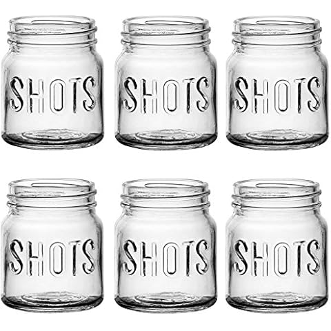 Circleware Mini Mason Jar Heavy Base Shot Glasses, Set of 6, Fun Party Home Entertainment Dining Beverage Drinking Glassware Tumbler Whiskey Coffee Espresso Liquor Bar Jello Cups, Block, 4.9 oz Cover