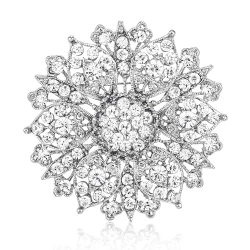 Image of Flower-shape Statement Brooch Pin Crystal Rhinestone Broach for Women