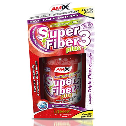AMIX Super Fiber 3 Plus 90 Caps es un complemento alimenticio, a base de fibra natural que contiene cáscara de Psillium, chitosán y fibra prebiótica (Litesse Ultra®)