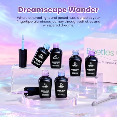 Image of Beetles Spring Gel Polish Set - Dreamscape Wander 6 Colors Baby Purple Blue Glitter Shimmer Cat Eye Gel Polish Soak Off UV LED Nail Gel Home Summer Gifts for Women Manicure DIY Nail Art