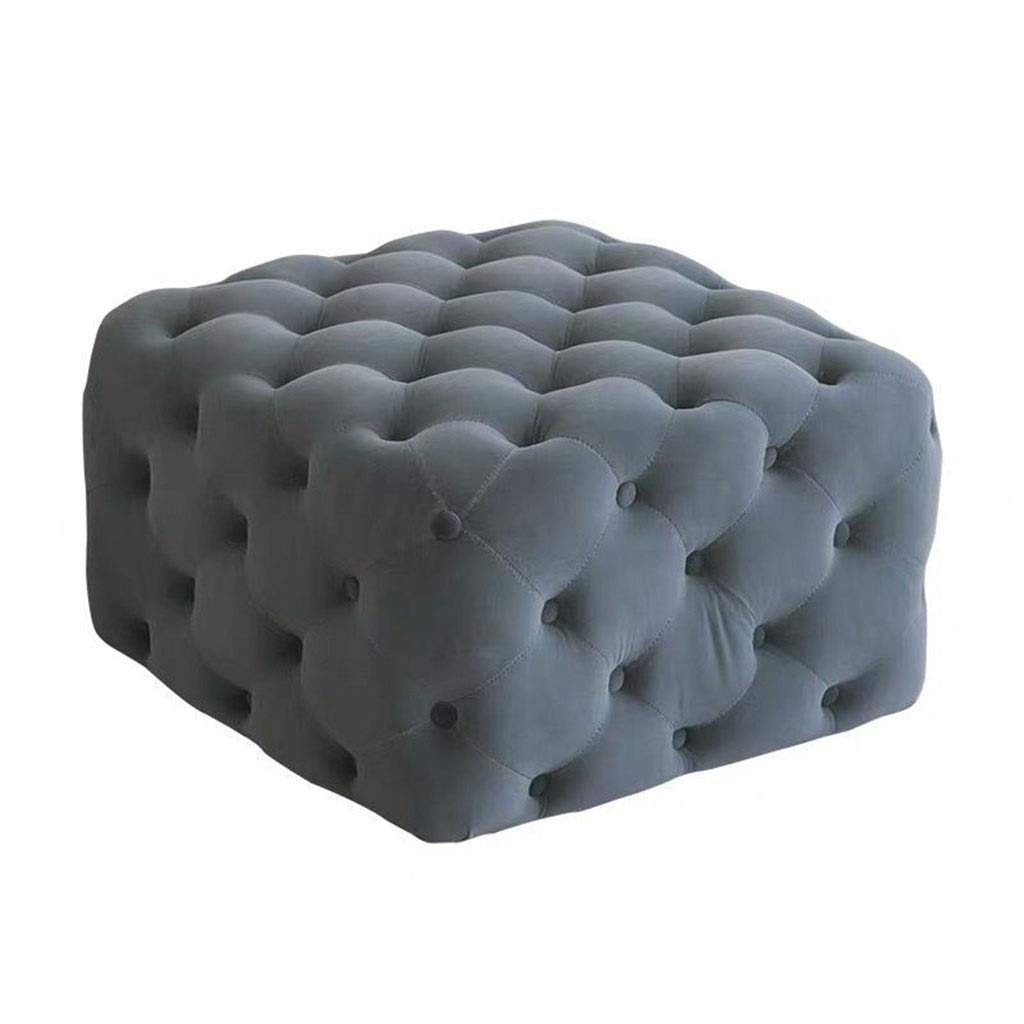 Repose-pieds capitonné en velours gris moderne - Grand pouf carré et banc de salon