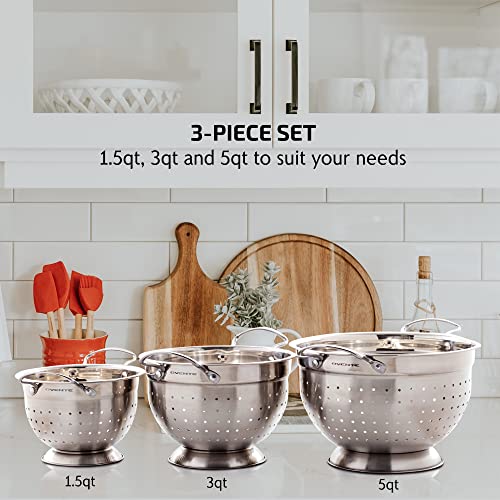 Ovente C46263S Premium Stainless Steel Colander Set Of 3 Deep Kitchen Strainer thumb #2