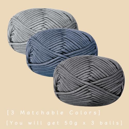 Chunky Yarn for Crochet,Cotton Yarn Thick Wool for Crochet 3x50g Crochet Yarn for Beginners Amigurumi Yarn with 4mm Crochet Hook,Easy Crochet Starter Kit (Gray) - Image 2