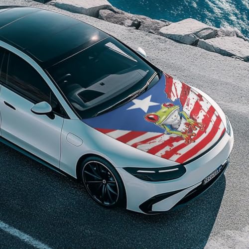 Image of Coqui Frog Car Hood Cover Protector for SUV Sedans Trucks 59x39 Inch Stretchable Car Hood Wrap Blankets Waterproof Sun Proof Auto Patriotic Decorations