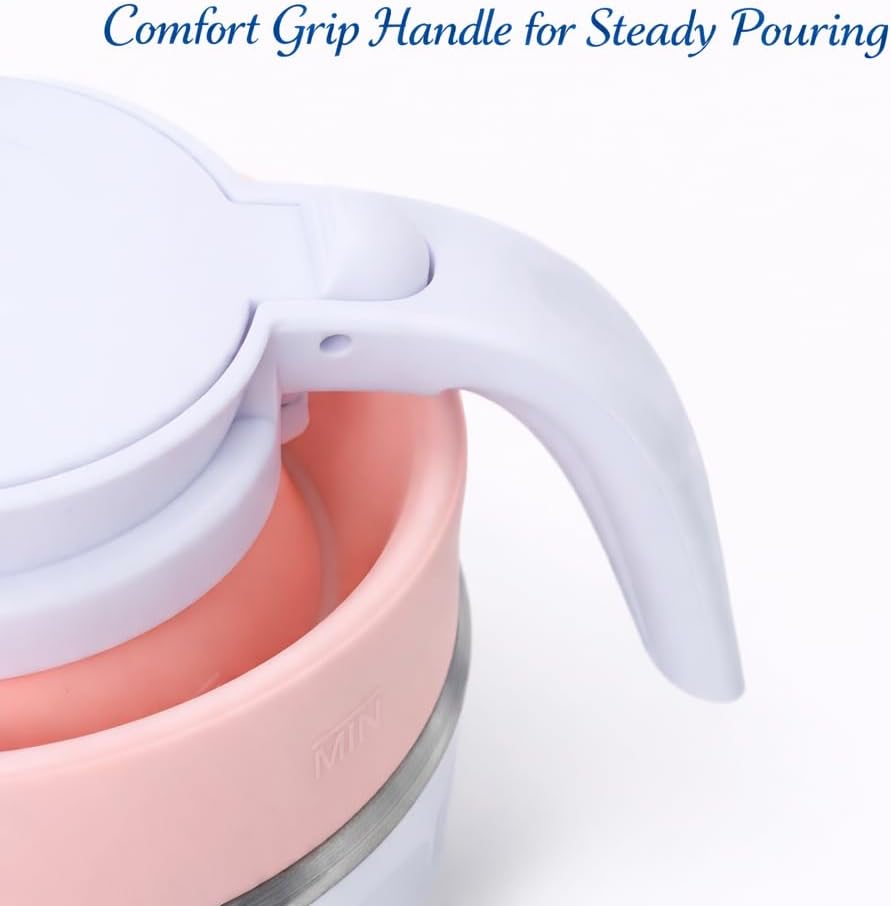 Hair Dipping Kettle for Braids – Pink Collapsible Silicone Electric Kettle 1.2L, Portable Hot Water Boiler for Braiding Hair, Travel, Dorm and Salon Use, 110V Compact Folding Pitcher Style