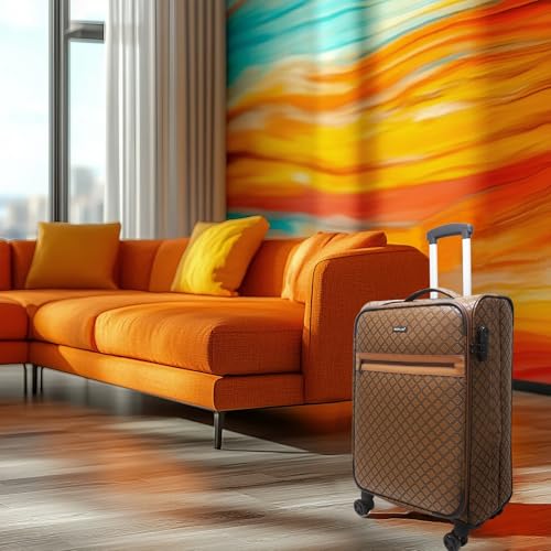 KYME 20 Inch Carry On Luggage 22x14x9 Airline Approved,PU Leather Softside Suitcase with Double Spinner Wheels,Brown2