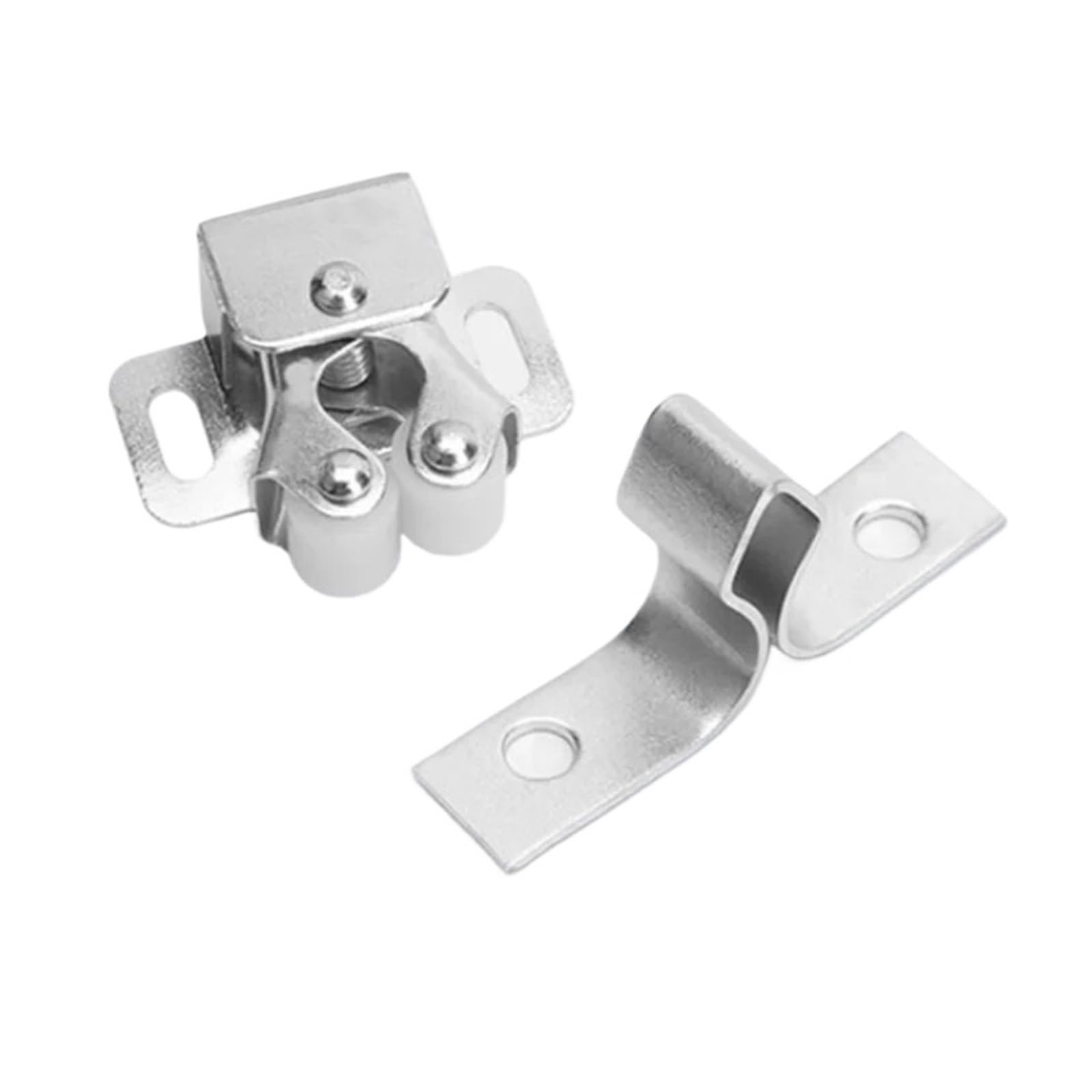 8Pc Door Lock Double Closer Catches Cupboard Cabinet Tool Prong Latch Hardware Bronze Roller Catch Handle for Furniture(Silver)
