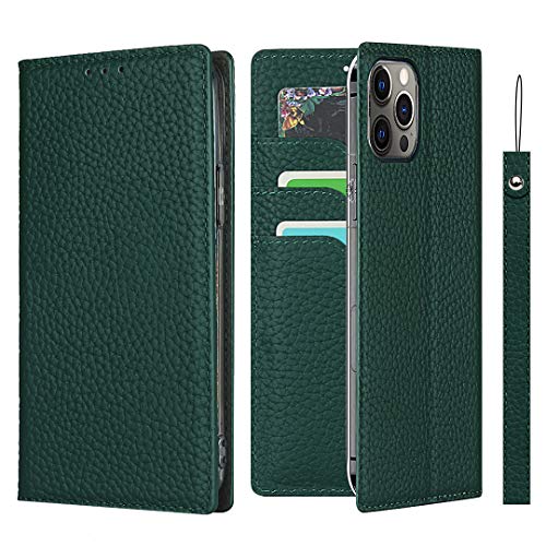 Étui portefeuille cuir véritable iPhone 12 et 12 Pro vert