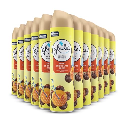 Glade Aerosol Air Freshener, Aerosol Room Spray and Odour Eliminator for Home Infused with Essential Oils, Sweet Chocolate Treat, Pack of 12 (12x300ml), Packaging May Vary