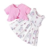 2pcs Baby Girl Summer Clothes Ribbed Ruffle Solid Short-Sleeve Top and Allover Elephants Printed Dress Set 3-6 Months
