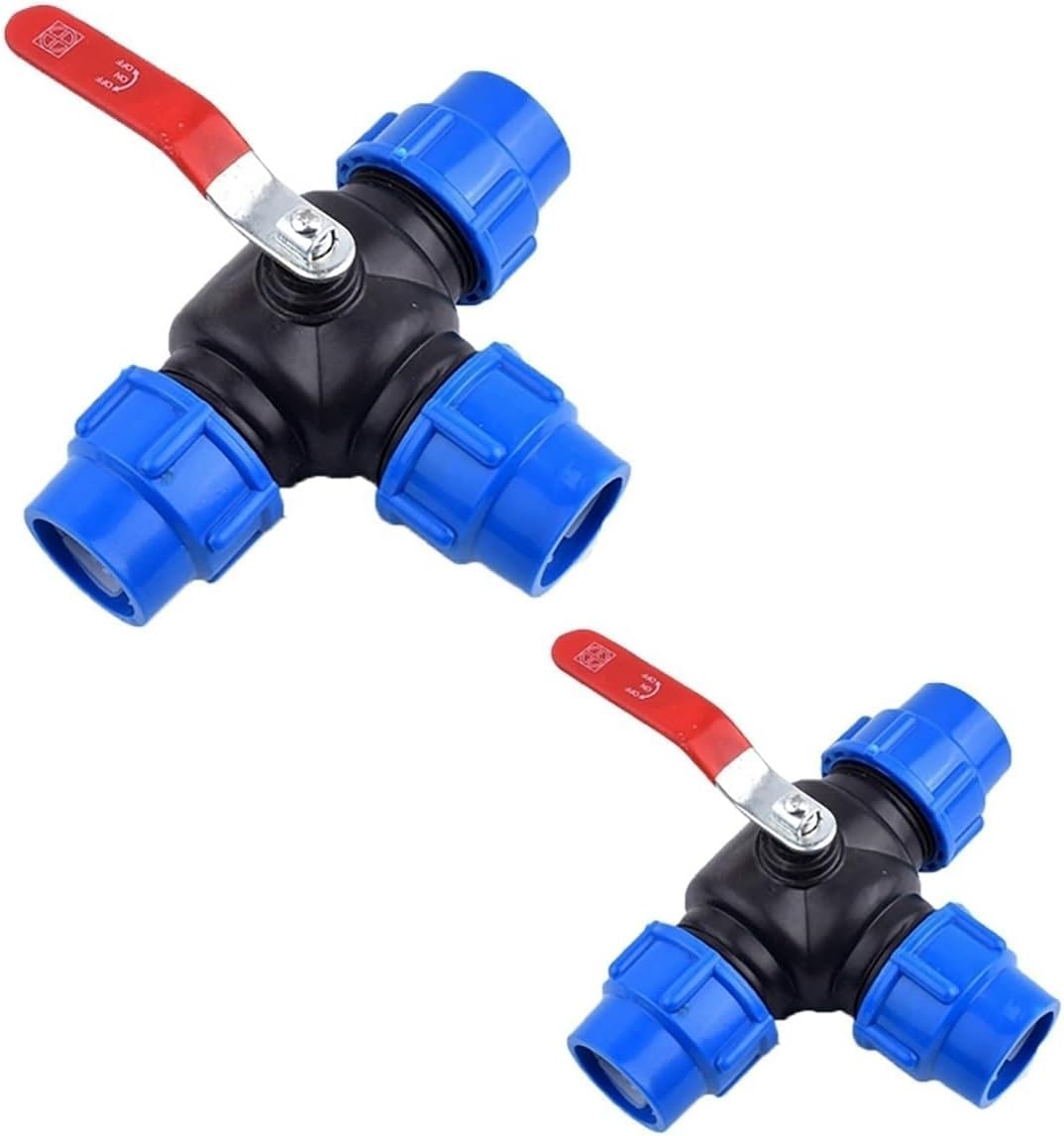 Válvula de bola de 3 vías, válvula de cierre para tubería de agua, núcleo de acero, conexión rápida, compresión de PVC, se adapta a 25 mm/32 mm/40 mm/50 mm, ideal para horticultura