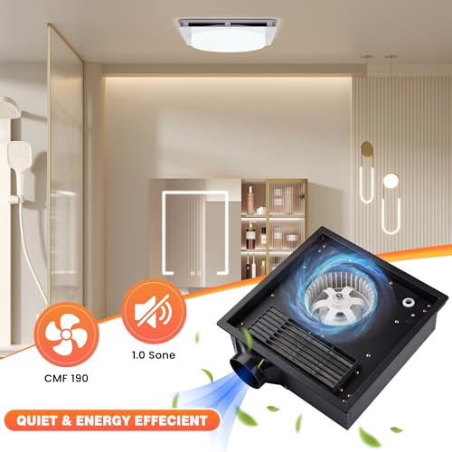 Extractores para Baños 2 en 1 con Luz LED, Ventilador de Extracción Silencioso de 40 W y 190 CFM, 1500 lm, Fácil Instalación, Control Remoto, Certificado UL miniatura 4