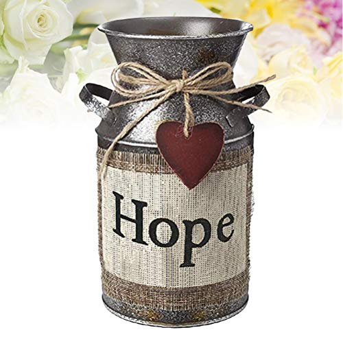 Vaso decorativo rústico com saudações e design de corda, lata de leite de metal, jarro para sala de