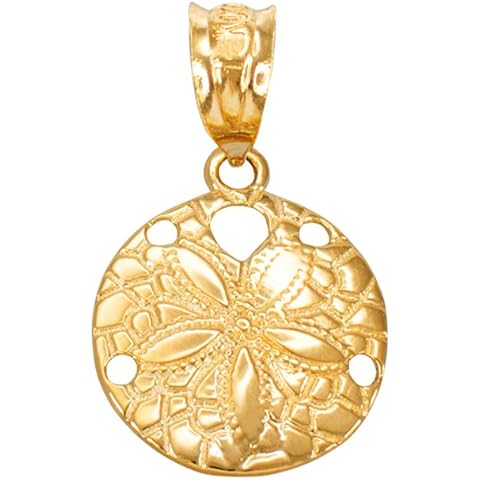 Dainty 10k Yellow Gold Sea Star Charm Sand Dollar Round Pendant