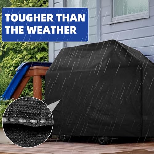 HAZBEN Perfect Grill Cover for Outdoor Grills Waterproof Rip-Proof Weather Resistant for Reliable Protection Griddle Cover Easy to Clean Adjustable Hem Drawstring Fade Resistant (Black, 55)