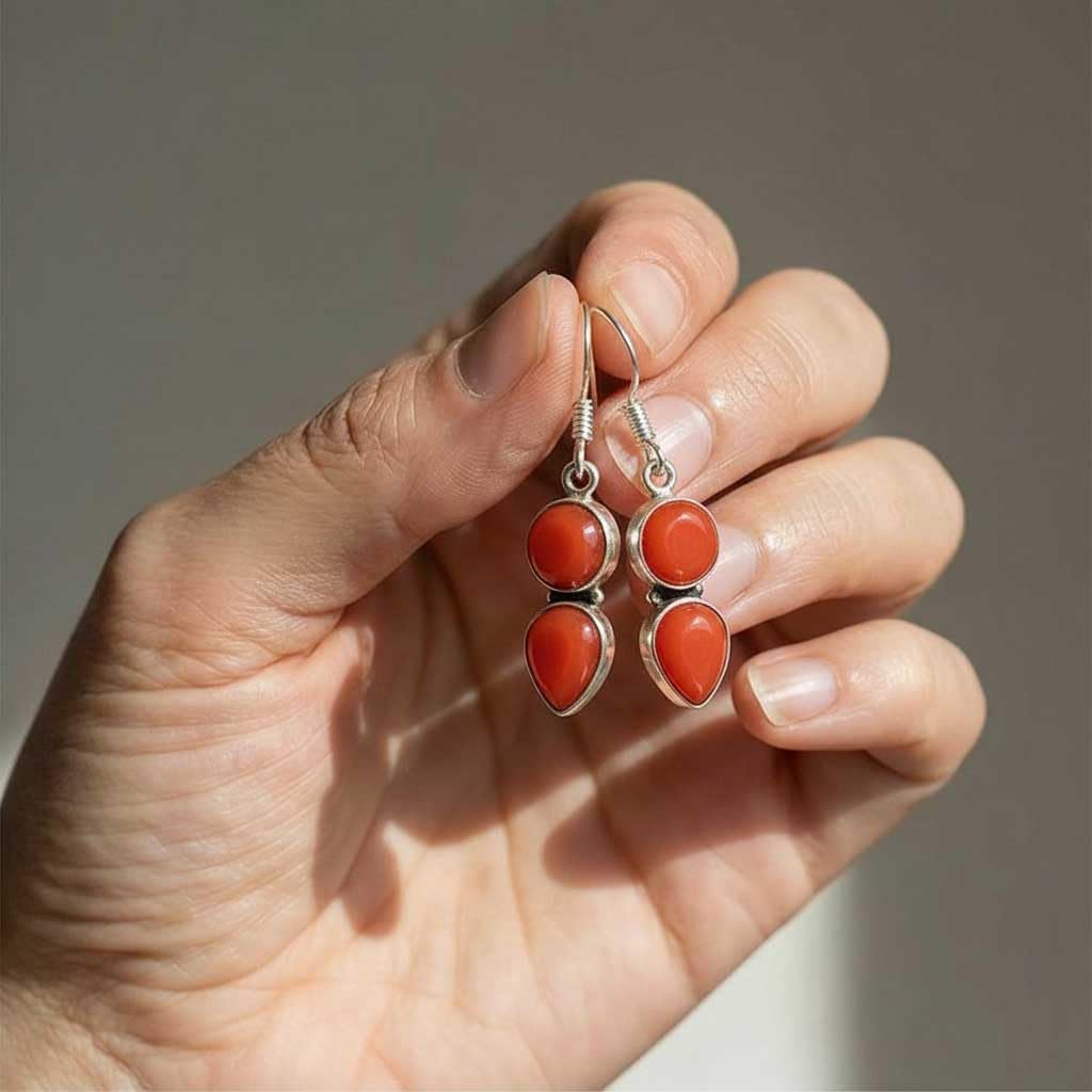 Natural Gemstone Drop Dangle Earring For Women Rose Quartz, Carnelian, Agate, Tiger Eye Round - Pear Boho 925 Sterling Silver Plated Handmade Jewelry