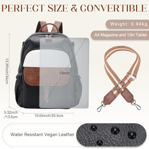 Image of RAVUO Backpack Purse, Fashion Vegan Leather Women Bakcpack Designer Ladies Handbag for Work Travel College,Black and Brown-Meduim