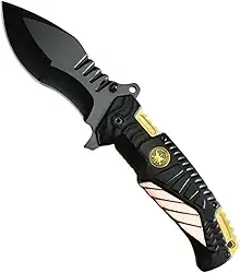 Canivete Tático de Sobrevivência Fire Fighter, Lâmina em Metal, 21 cm, Dourado e Preto, Estilo Italiano