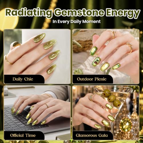Image of Beetles Peridot Green Cat Eye Gel Nail Polish, 15ML HEMA-Free Magnetic