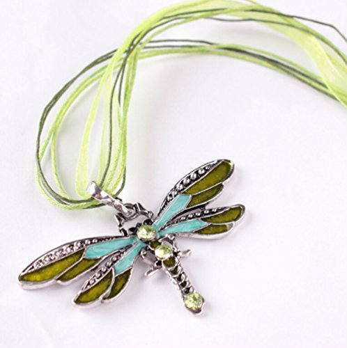 AKOAK Fashion Creative Bohemian Jewelry Ethnic Multi-layer Chain Colorful Enamel Dragonfly Pendant Necklace（Green）3