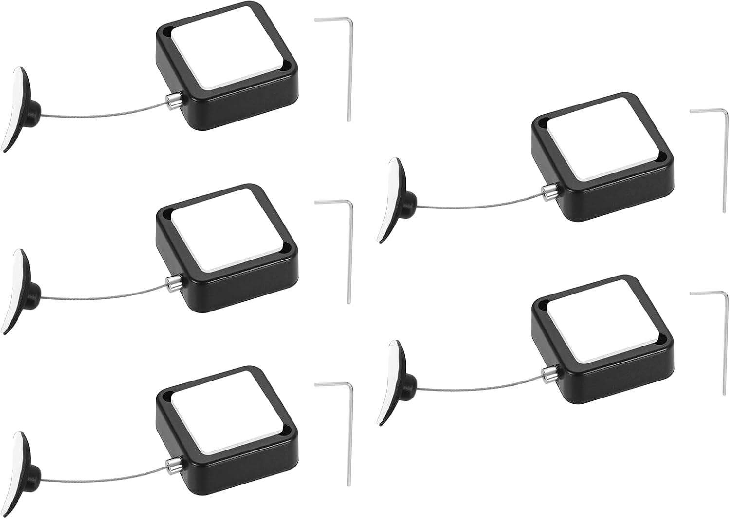 PATIKIL Retractable Remote Control Cable Tether (6.6ft / 2M, Black)(5 Set) Square Remote Control Security Lanyard Lock Adjustable Locking Leash with Plastic Cap, Suit for - TV/Tablets