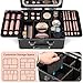 Makeup Box with A Detachable Magnetic Led Mirror, Portable Artist Suitcase Makeup Bag with Adjustable Dividers, Waterproof Travel Cosmetic Case Cosmetic Train Bag for Brush Holder Beauty Tools Storage